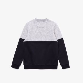 Lacoste SPORT Colorblock Fleece Sweatshirt - Mikiny Dětské Šedé / Tmavě Blankyt Blankyt / Bílé | CZ-